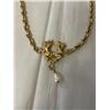 Image 2 : VINTAGE GOLD TONE LINK CHAIN W/ 2 CUPID ANGLES AND PEARL TASSEL NECKLACE 17" LENGTH