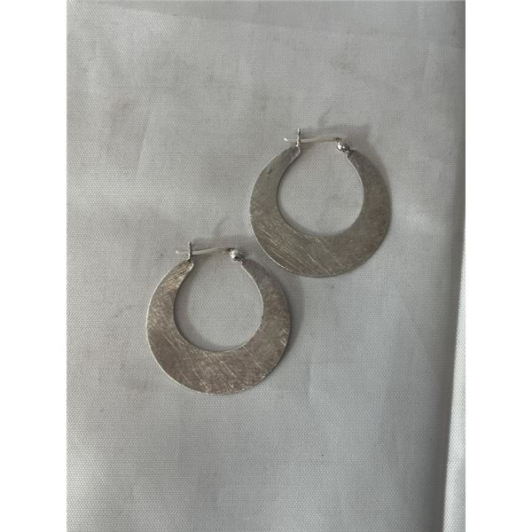 PAIR OF BRUSHED STERLING SILVER HOOP EARRINGS MARKED 925