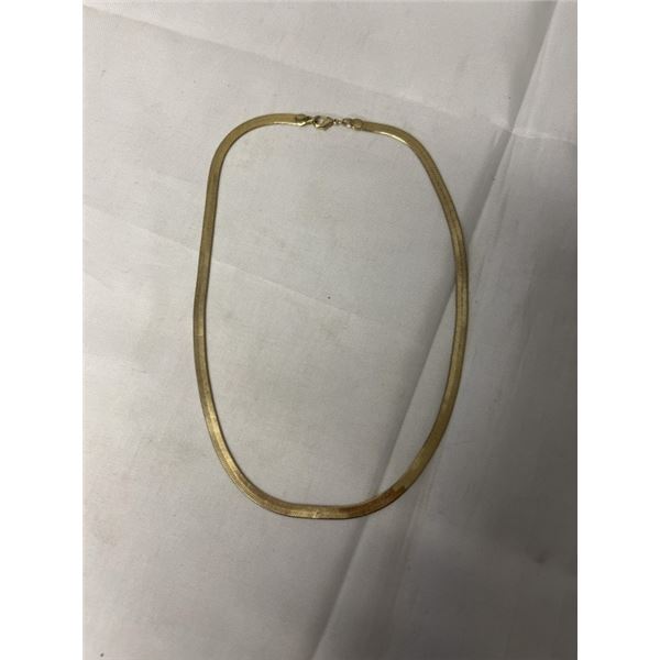 GOLD PLATED SAKE SKIN FLAT CKOKER NECKLACE UNMARKED 14" LENGTH