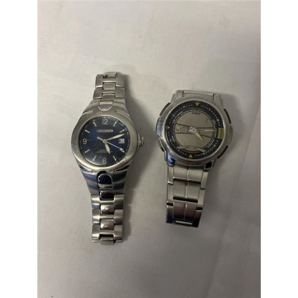 2 HEAVY STAINLESS STEEL WATCHES, CASIO AND POINT ZERO, BATTERIES REQUIRED