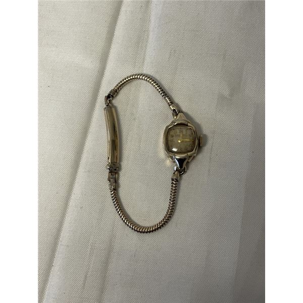 10K GOLD FILLED BULOVIA LADIES WATCH, VINTAGE, W/ 1/20 10K GF BRACELET, MOVEMENT NEEDS CLEANING