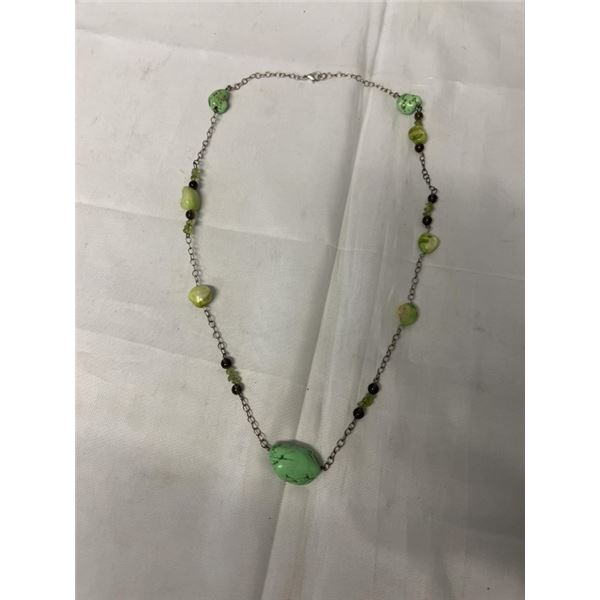 EXTRA LENGTH SILVER LINKS W/ TURQUOISE NECKLACE, 25" LENGTH