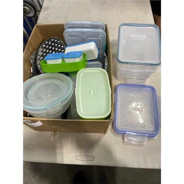 LOT OF FOOD SAVER CONTAINERS, CHEESE GRATER, ETC