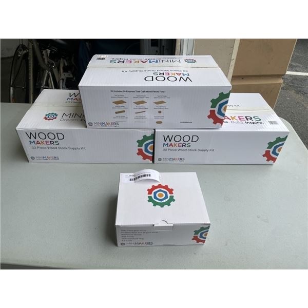 3 WOOD MAKERS 30PC WOOD STOCK SUPPLY KITS AND HOT GLUE GUN STAND W/ 20 GLUE STICKS