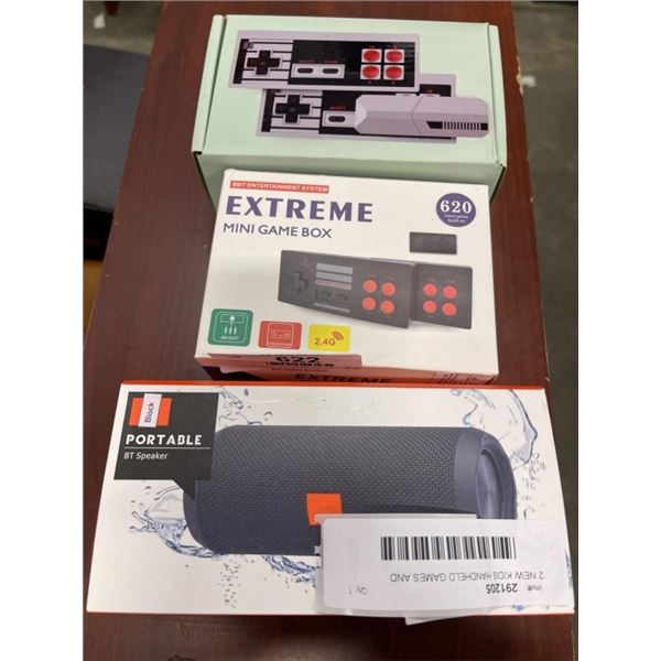 2 NEW KIDS HANDHELD GAMES AND BLUETOOTH SPEAKER