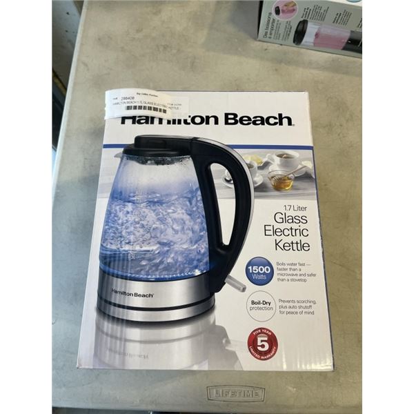 HAMILTON BEACH 1.7L GLASS ELECTRIC KETTLE - TESTED WORKING