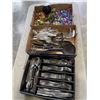 Image 1 : 3 TRAYS OF CUTLERY, UTENSILS AND BOUNCEY BALLS, COLLECTIBLE TOYS ETC