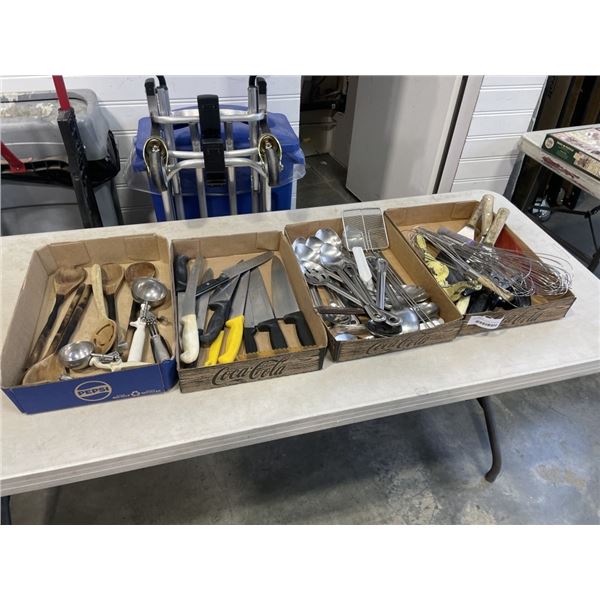 LARGE LOT OF KITCHEN COOKING AND SERVING UTENSILS