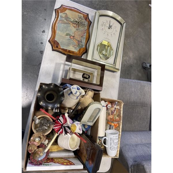 LOT OF ESTATE GOODS - CANDLES, FIGURINES, WALL CLOCKS, ETC
