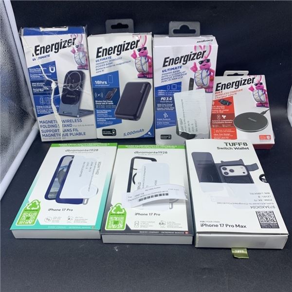 ENERGIZER WIRELESS CHARGER WITH ENERGIZER POWER BANK AND IPHONE CASES RETAIL $150
