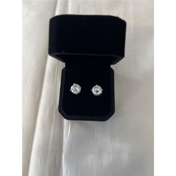 NEW S925 3.0CT EACH SIMULATED DIAMOND (CZ) STUD EARRINGS MOUNTED IN 925 STERLING SILVER W/ WHITE GOL
