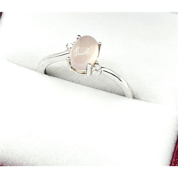 STERLING SILVER NATURAL ROSE QUARTZ (0.85CT) WITH NATURAL DIAMOND (0.01CT) RING, SIZE 7, W/A $300.00