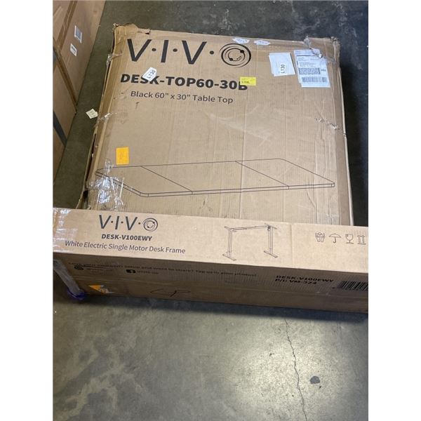 VIVO BLACK 60"X30" TABLE TOP AND WHITE ELECTRIC SINGLE MOTOR DESK FRAME