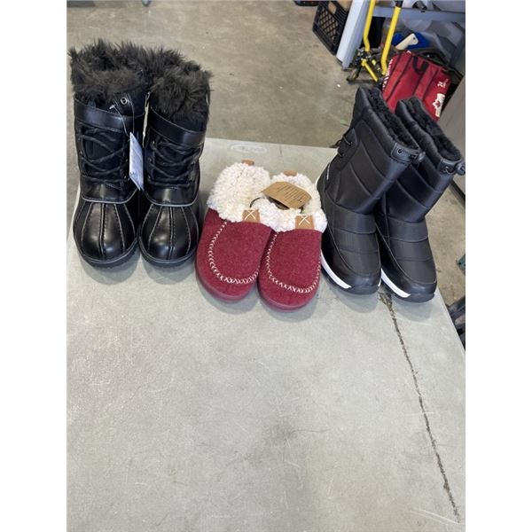 3 NEW PAIRS OF WOMENS SIZE 6 BOOTS AND SLIPPERS