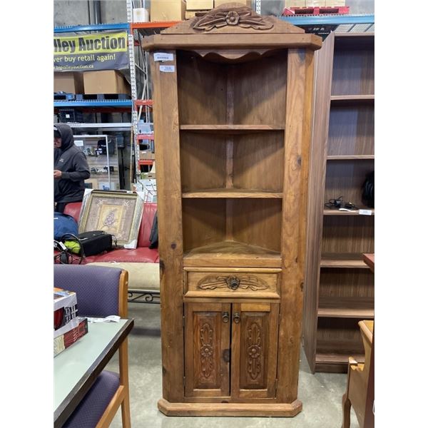 HANDCARVED MADE IN MEXICO ORNATE CORNER CABINET