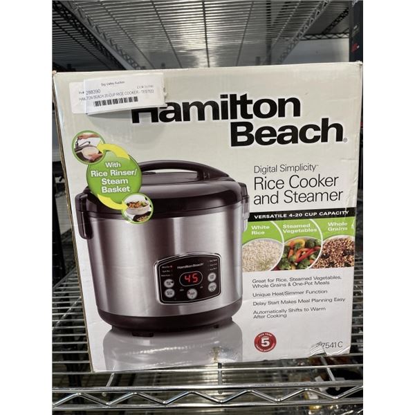 HAMILTON BEACH 20-CUP RICE COOKER - TESTED WORKING, RETAIL $64