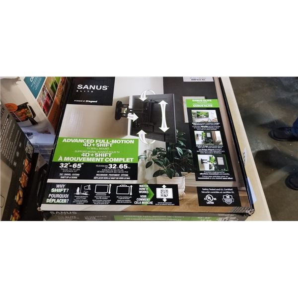 SANUS ELITE 32"-65" ADVANCED FULL MOTION 4D AND SHIFT TV WALL MOUNT, RETAIL $289