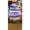 Image 4 : 4 TRAYS OF  HOUSEHOLD ITEMS RUBBERMAID TOTES WINE GLASS AND COOKING UTENSILS