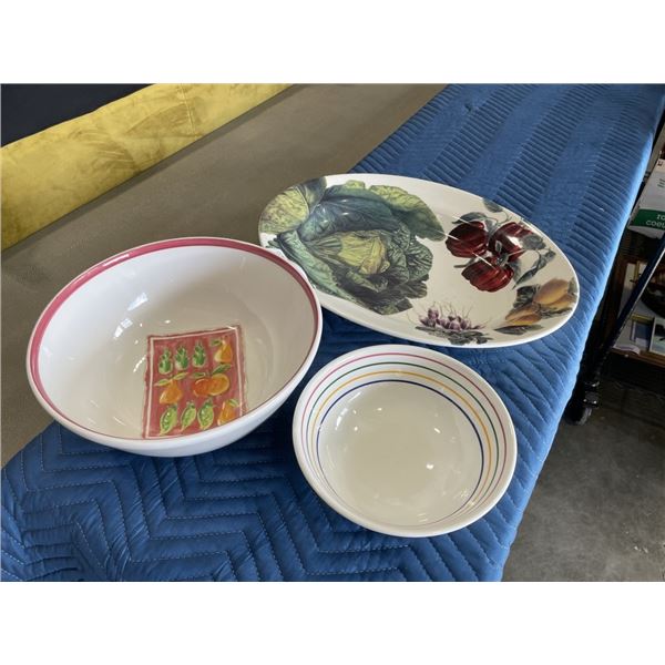 SERVING PLATTER AND 2 SERVING BOWLS