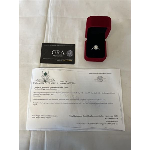 2.00 CT TW GRA CERTIFIED ROUND BRILLIANT CUT MOISSANITE STONES VVS BLUE COLOR WITH 35 ROUND BRILLIAN