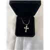 Image 1 : NEW 18K GOLD PLATED 32.0MM SIMULATED DIAMOND (CZ) CROSS NECKLACE, CHAIN 19" LONG