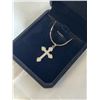 Image 2 : NEW 18K GOLD PLATED 32.0MM SIMULATED DIAMOND (CZ) CROSS NECKLACE, CHAIN 19" LONG