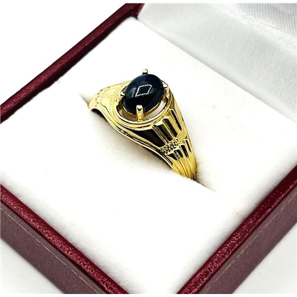 GOLD PLATED STERLING SILVER NATURAL BLUE SAPPHIRE (0.35CT) RING, SIZE 9, W/A $650.00. SAPPHIRE IS TH
