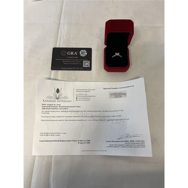 0.85 CT GRA CERTIFIED RADIANT CUT MOISSANITE STONE VVS D COLOR WITH 16 ROUND BRILLIANT CUT CUBIC ZIR