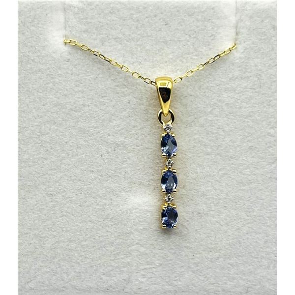GOLD PLATED STERLING SILVER NATURAL TANZANITE (0.57CT) AND NATURAL WHITE SAPPHIRE (0.03CT) PENDANT W