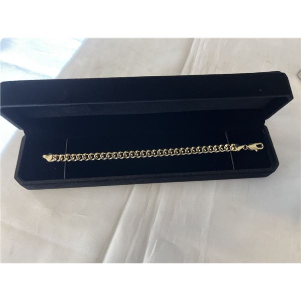 NEW 14K GOLD PLATED 7.5MM CUBAN LINK BRACELET, 8" LONG