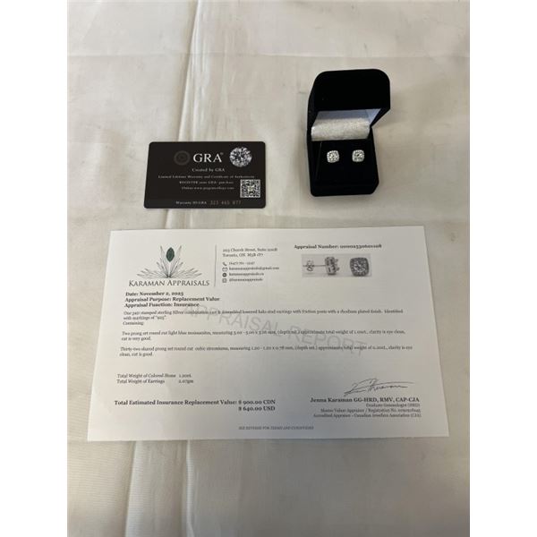 1.00 CT TW GRA CERTIFIED ROUND BRILLIANT CUT MOISSANITE STONE VVS LIGHT BLUE COLOR WITH 32 ROUND BRI