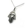 Image 1 : STERLING SILVER NATURAL DIAMOND (0.11CT) HAMSA HAND WITH HEART PENDANT AND STERLING SILVER CHAIN, W/