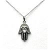 Image 2 : STERLING SILVER NATURAL DIAMOND (0.11CT) HAMSA HAND WITH HEART PENDANT AND STERLING SILVER CHAIN, W/