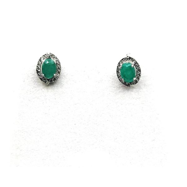 STERLING SILVER NATURAL EMERALD (1.32CT) WITH CZ EARRINGS, RETAIL $650.00.