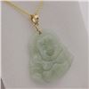 Image 1 : 14KT YELLOW GOLD JADEITE (20.74CT) BUDDHA PENDANT WITH GOLD PLATED STERLING SILVER CHAIN, W/A $1875.