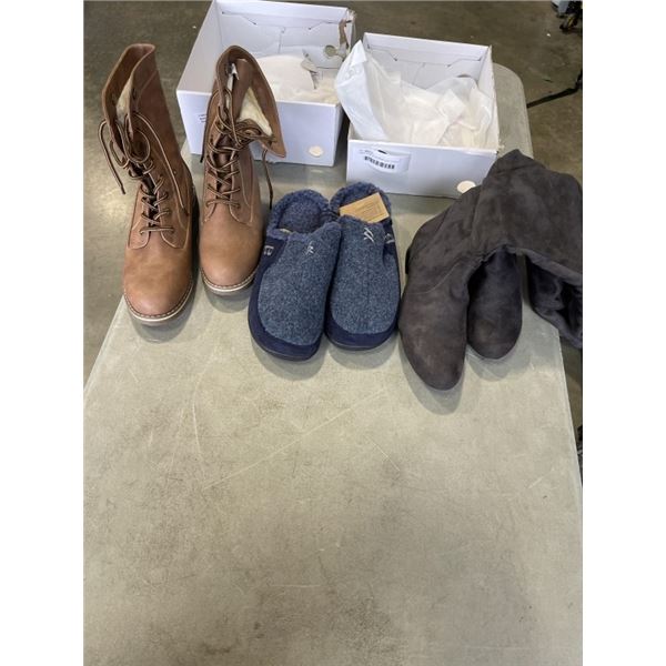 3 NEW PAIRS OF WOMENS SIZE 7.5 BOOTS AND SLIPPERS