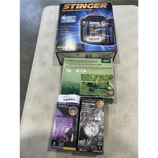 STINGER OUTDOOR INSECT KILLER, SPRINKLER HEAD, AND 2 OUTDOOR PROJECTION LIGHTS