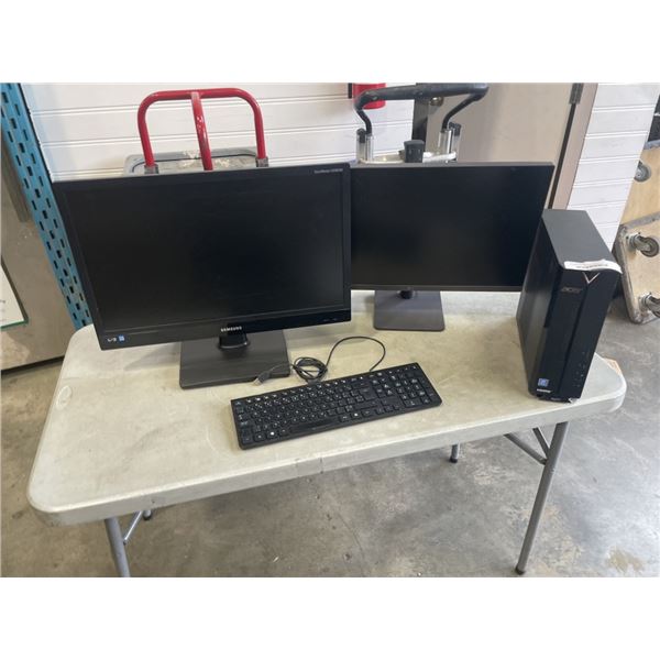 2 COMPUTER MONITORS WORKING, W/ KEYBOARD AND ACER COMPUTER UNTESTED