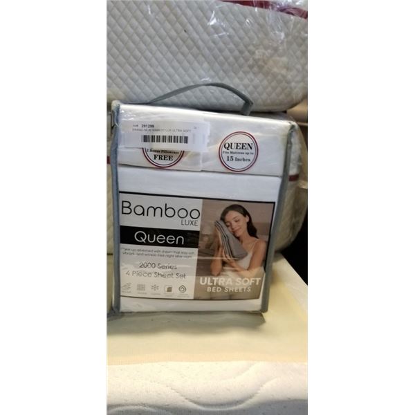 BRAND NEW WHITE BAMBOO LUX ULTRA SOFT QUEENSIZE SHEET SET - COOLING AND HEALTHCARE APPROVED - EXTRA 