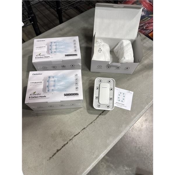 9 NEW PLUG IN AIR PURIFIERS, 8 CARBON HEADS, EACH PACK COVERS 450SQFT, 3 PACKS OF 3, WHITE