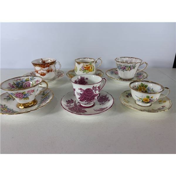 12 Pc Mixed English Bone China Teacup & Saucer Assortment  Royal Albert, Shelley & Others