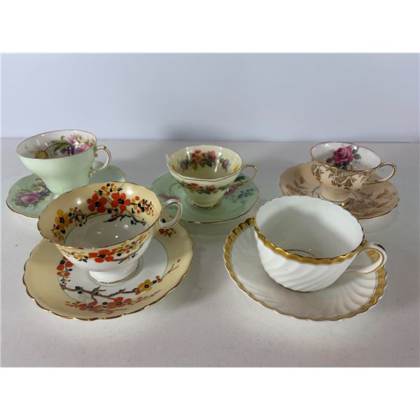 10 Pc Mixed English Bone China Teacup & Saucer Assortment  Royal Albert, Paragon & Others