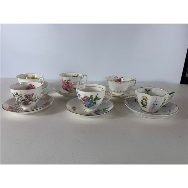 12 Pc Mixed English Bone China Teacup & Saucer Assortment  Royal Albert, Royal Vale & Others