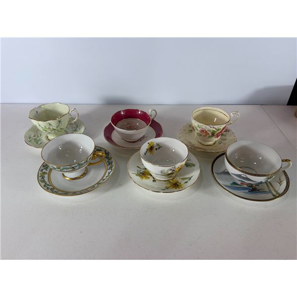 12 Pc Mixed English Bone China Teacup & Saucer Assortment  Aynsley, Royal Albert & Others