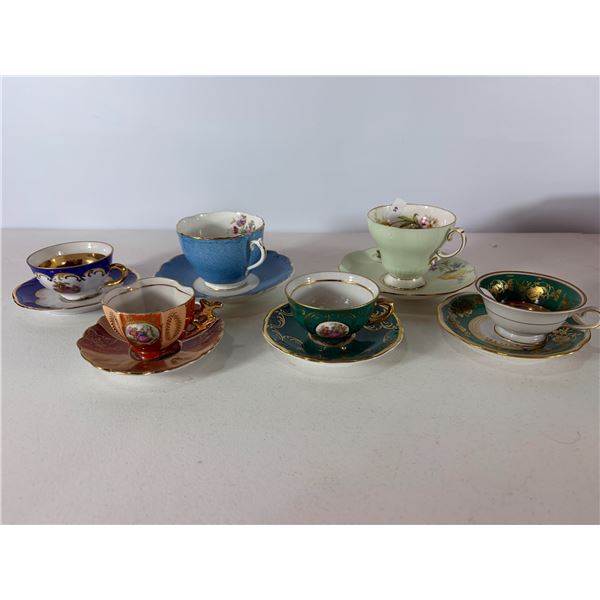 12 Pc Mixed Decorative Teacup & Saucer Assortment  Royal Albert, Paragon & Others