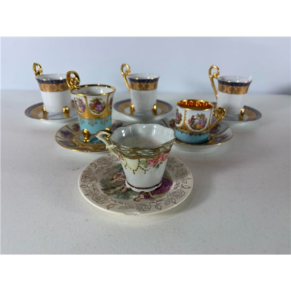 12 Pc Bavarian & German Figural Demitasse Cup & Saucer Assortment