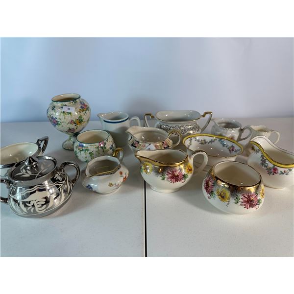 14 Pc Mixed Porcelain Creamers, Sugar Bowls & Decorative Tableware  Floral & Gilt