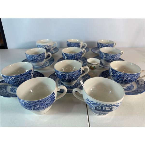 Liberty Blue Teacups & Saucers – 10 Cups with Saucers