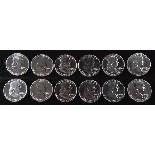 (12) 90% SILVER FRANKLIN HALF DOLLARS PROOF