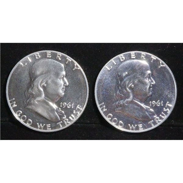 (2) 90% SILVER 1961 FRANKLIN HALF DOLLARS PROOF BU